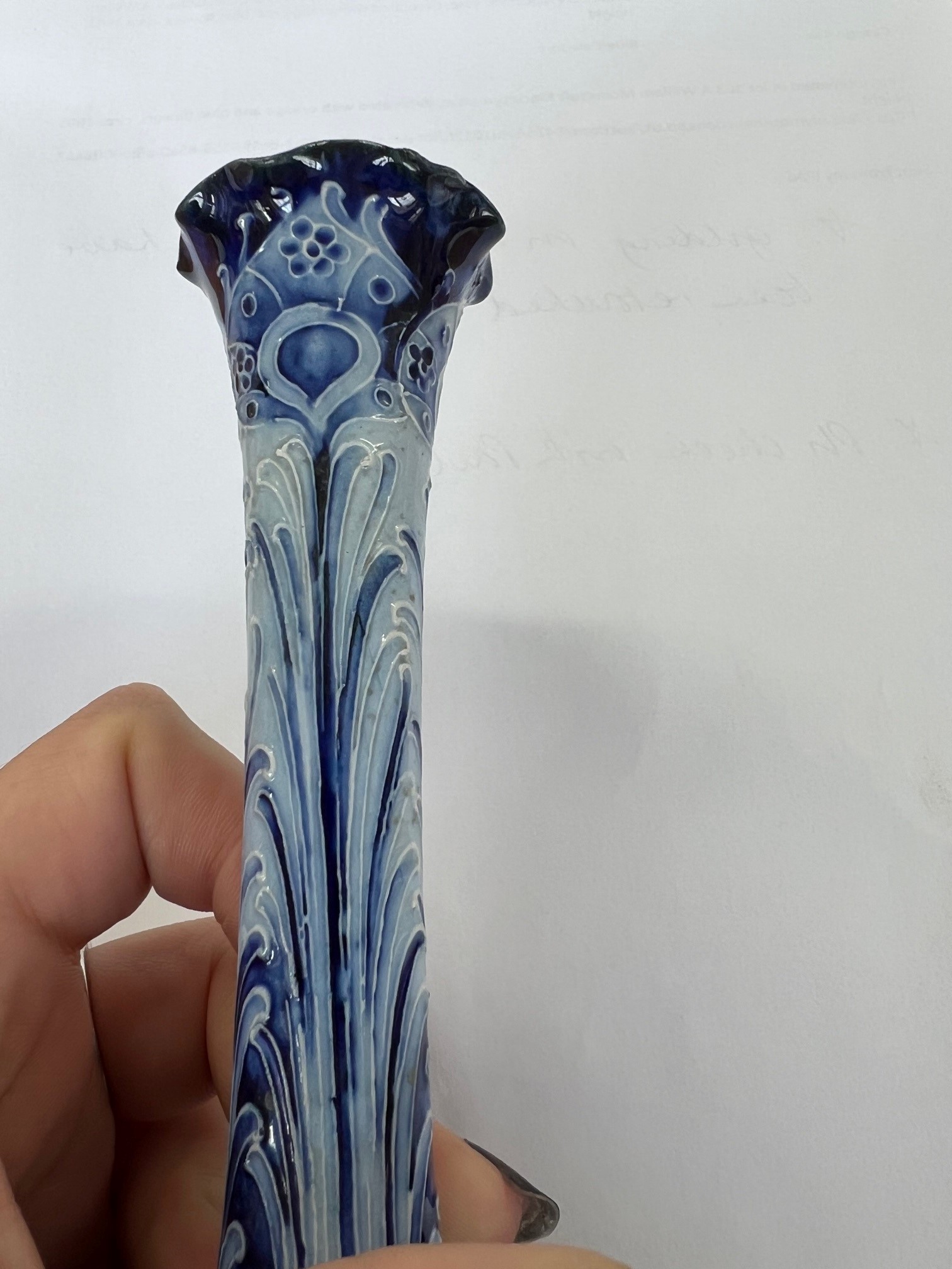 A William Moorcroft Florian Ware 'Peacock' tall stemmed vase circa 1902, height 17cm. - Image 3 of 5
