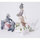 Lladro group of poodles and ball, Girl with Swan etc (5).