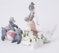 Lladro group of poodles and ball, Girl with Swan etc (5).