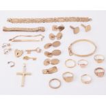 An interesting mixed lot to include 9ct jewellery including signet rings, ring, cufflinks, bracelet,