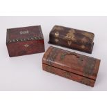 Two Victorian walnut and other glove boxes, one containing various items including a Reflex gents