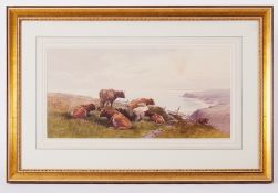 Tom Rowden (1842-1926) a signed watercolour 'Coast, Falmouth' dated 99, 24cm x 49cm, framed and