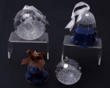 Swarovski Crystal Glass, two Christmas ball ornaments, Bell 2016 and bauble, small Christmas ball