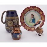 A mixed collection including Royal Doulton King Edward 'Coronation' jug, Royal Crown Derby 'Pelican'