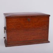 A large oak travel writing box fitted with compartments, pigeon holes and writing slope, width 42cm,