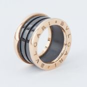 Bvlgari, An 18ct rose gold Bvlgari B.zero1 black ceramic ring, hallmarked 750, Made In Italy, 10.