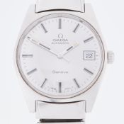 Omega, a stainless steel Omega Geneva automatic date, silver baton dial, original Omega Fixo-Flex