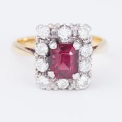 An antique 18ct yellow gold & platinum rectangular shaped cluster ring set with a central