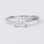 Tiffany & Co, a platinum Tiffany & Co ring set with a 0.71 carat princess cut diamond, colour F,