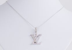 Louis Vuitton, an 18ct white gold Louis Vuitton Idylle Blossom LV diamond set pendant and chain,