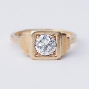 An 18ct yellow gold Art Deco ring set with a central round brilliant cut diamond, approx. 1.00
