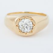 A heavy yellow gold (no hallmarks & not tested) ring set with a central older round cut diamond,