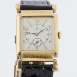 Omega, a vintage 18ct yellow gold rectangular faced Omega Fab Suisse manual wind wrist watch, on