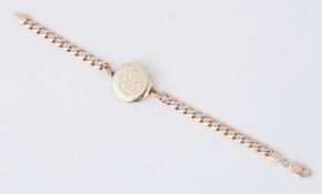 A 9ct yellow gold 'SOS' bracelet with curb links, 18cm, 19.52gm.