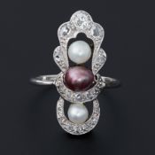 An antique 18ct white gold Art Deco style ring set with pearls and an old rose cut & single cut