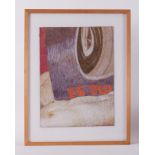 Glazed frame titled ' Nude Torso and Advert Poster [1]' 1977, pastel on board, 69cm x 54cm