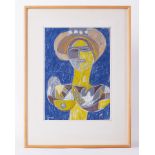 Framed painting titled ' Woman in Yellow Hat' 1995, pastel on paper, 57cm x 43cm