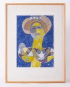 Framed painting titled ' Woman in Yellow Hat' 1995, pastel on paper, 57cm x 43cm