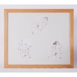 Framed drawing titled ' Three Life Drawings' 1992, biro and felt pen on paper , 59cm x 69cm