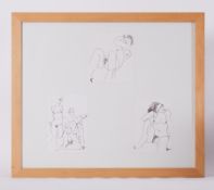 Framed drawing titled ' Three Life Drawings' 1992, biro and felt pen on paper , 59cm x 69cm