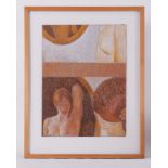 Glazed frame titled ' Oval Mirror' c.1978, pastel on board, 69cm x 54cm