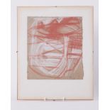 Framed drawing titled ' Landform (red conte) no 1' c.1960, conte/paper, 37cm x 30cm