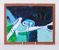 Unframed painting titled ' Arms Stretch (1)' 1991, oil on board, 22cm x 29cm double mounted