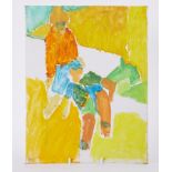 Unframed painting - untitled 'Two Figures with Yellow Background' 1991, acrylic on canvas on