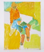 Unframed painting - untitled 'Two Figures with Yellow Background' 1991, acrylic on canvas on
