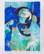 Unframed painting titled ' Girl in Light and Shade' 1991, oil on board, 43cm x 30cm