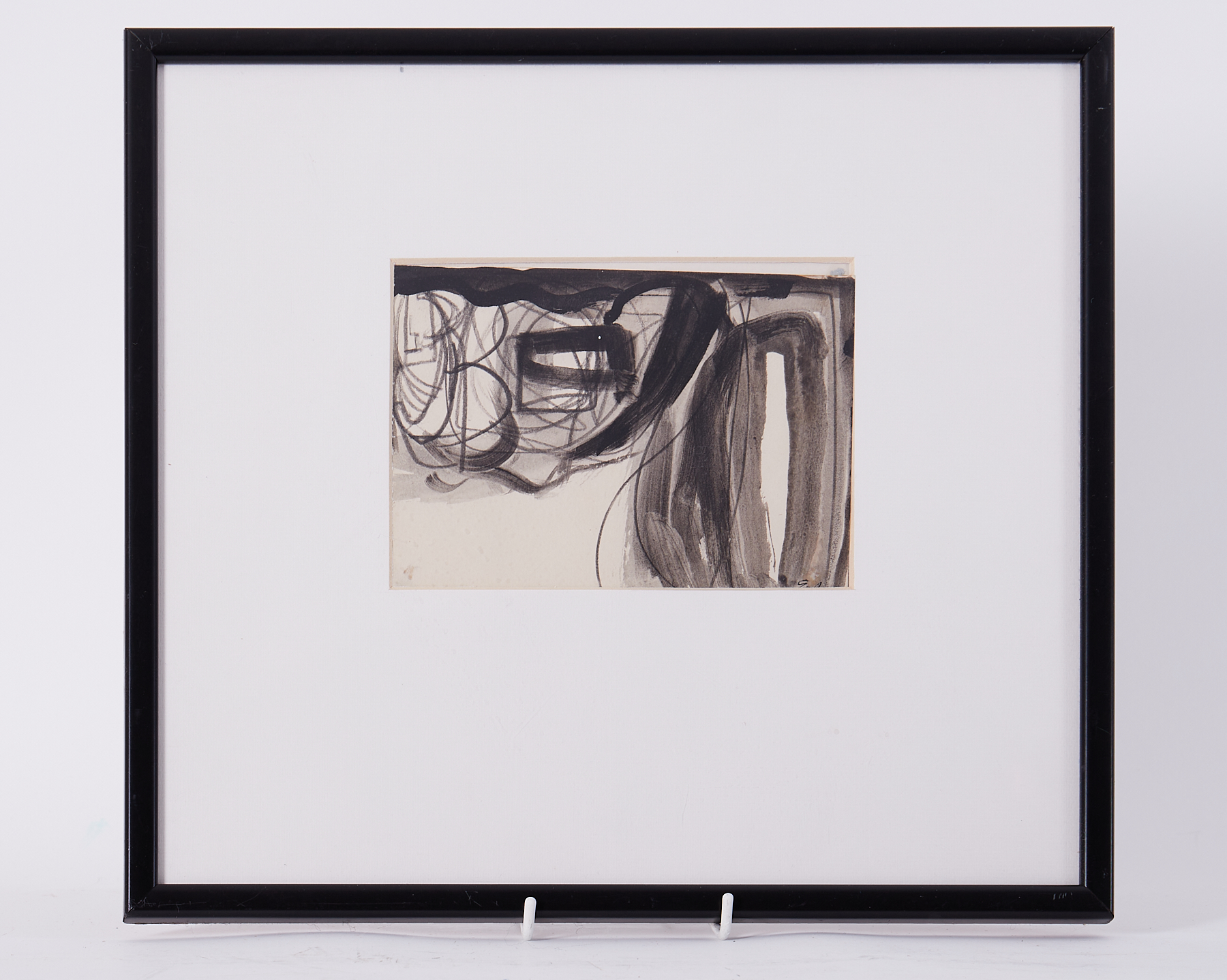 Framed drawing titled ' Black and White Figurescape (3)' c.1963 , mixed media on paper , 34cm x