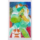 Unframed painting titled ' Embrace' 1990, acrylic on board, 76cm x 45cm