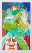 Unframed painting titled ' Embrace' 1990, acrylic on board, 76cm x 45cm