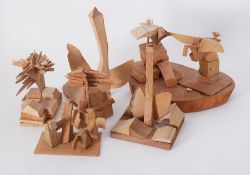 A collection of six wooden sculptures including 'Two Old Birds' 2008 and 'Rising Bird' 1999 (6) On