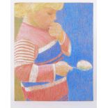 Unframed painting titled 'Unfinished Study of Egg & Spoon', 1978, pastel/ board, 63 x 51cm.