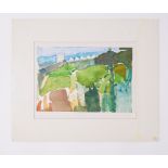 Unframed w/c on paper, 'Exeter Uni Campus from Hillcrest' 1986, w/c on paper , 20cm x 29cm