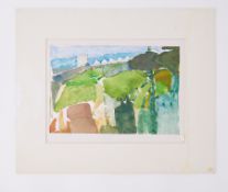 Unframed w/c on paper, 'Exeter Uni Campus from Hillcrest' 1986, w/c on paper , 20cm x 29cm