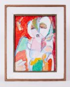 Framed painting titled ' White Haired Girl' 1993, oil on board, 56cm x 45cm