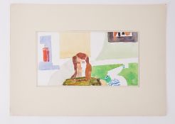 Unframed w/c on paper - untitled 'Fem Head with Background ' 1984, w/c on paper, 29cm x 41cm