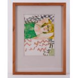 Glazed frame titled ' Figure in Green Swimsuit on Fabrics' 1984, w/c on paper, 59cm x 44cm