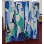 A folding dress screen, painted on both sides with figurative abstract forms, used in the studio