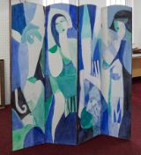 A folding dress screen, painted on both sides with figurative abstract forms, used in the studio