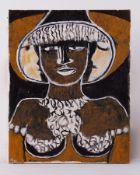 Unframed painting titled ' Black Hecate' 1995, canvas, 51cm x 41cm