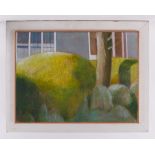 Framed painting titled ' Front garden with Golden Privet' 1980, canvas, 70cm x 91cm