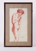 Framed drawing titled ' Nude Study' 1959, red chalk on paper, 50cm x 32cm