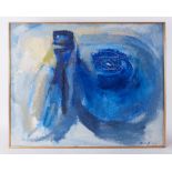 Framed painting titled ' Blue Figure Form' c.1963, oil on strawboard, 99cm x 125cm