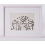 Framed drawing titled ' Nude and Bentwood Chair' 1985, conte on paper