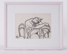 Framed drawing titled ' Nude and Bentwood Chair' 1985, conte on paper