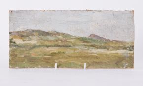 Unframed painting titled ' Landscape, St David's', c.1950, oil on board, 15cm x 32cm