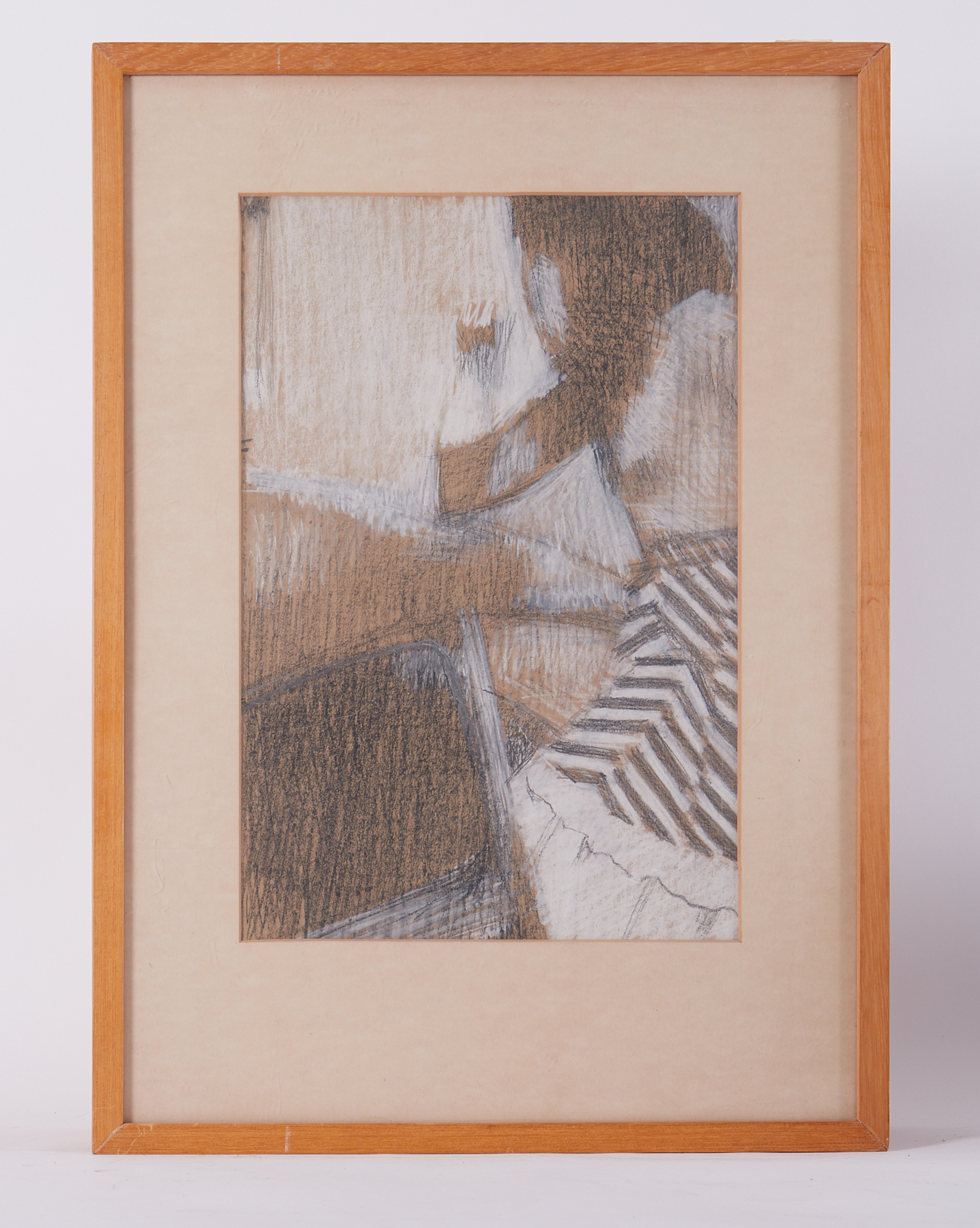 Glazed frame, Conte study, 1970s, pastel on board, 67cm x 48cm